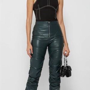 Maniere De Voir Dark Teal High-Waist Faux Leather Skinny Pants